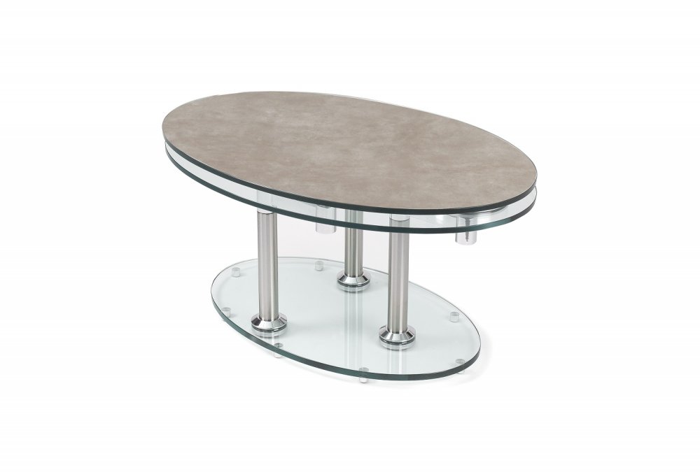 Table basse DOUBLE CÉRAMIQUE GREY couleur gris à plateaux pivotants en verre 